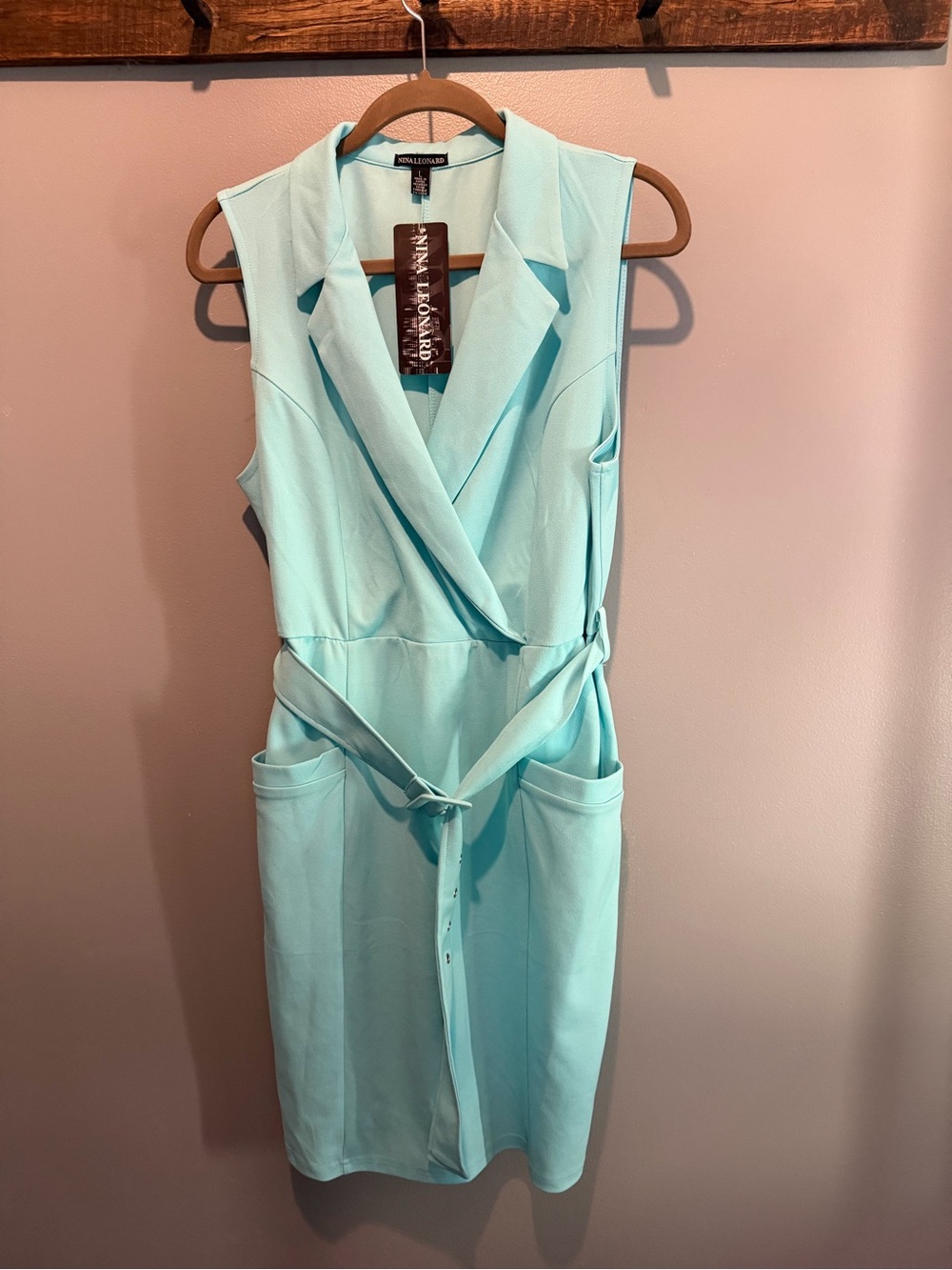Nina Leonard Sleeveless Wrap Midi Dress in Mint